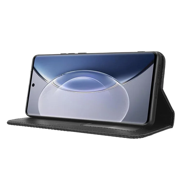 Para vivo X90 Pro 5G, funda de teléfono con soporte de cuero PU y textura retro, antirayazos, tipo cartera - Negro