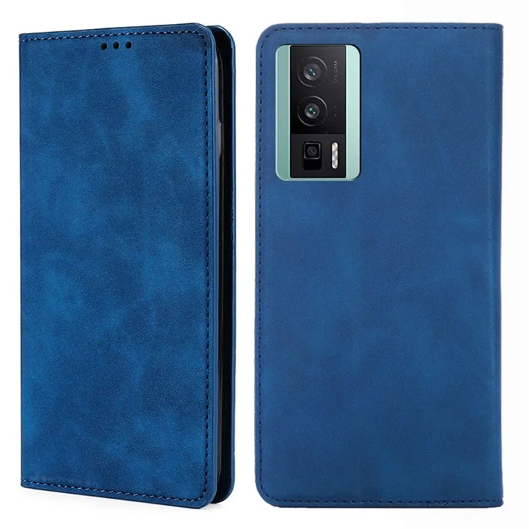 Capa de Telefone Anti-queda Para Xiaomi Poco F5 Pro 5G / Redmi K60 Pro 5G / K60 5G Slot de Cartão Suporte Pele Amigável Flip Cobertura de Telefone de Couro - Azul