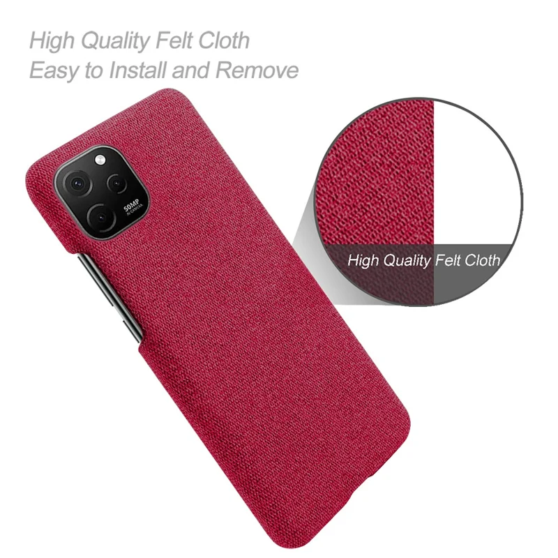Slim Case for Huawei nova Y61 4G Shockproof Cover Solid Color Hard PC Cloth Phone Case - Red