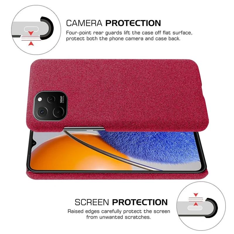 Slim Case for Huawei nova Y61 4G Shockproof Cover Solid Color Hard PC Cloth Phone Case - Red