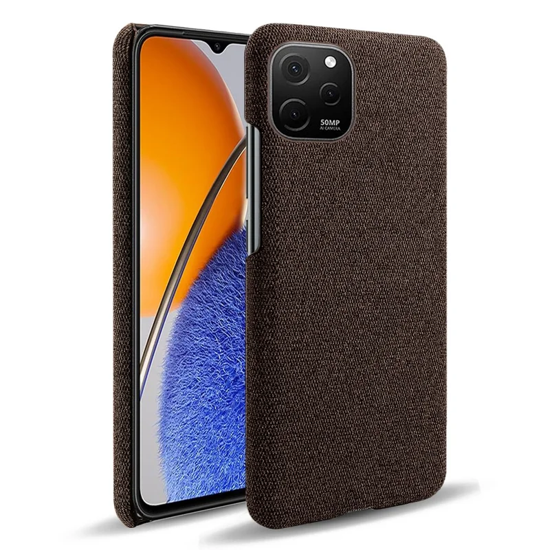 Slim Case for Huawei nova Y61 4G Shockproof Cover Solid Color Hard PC Cloth Phone Case - Brown