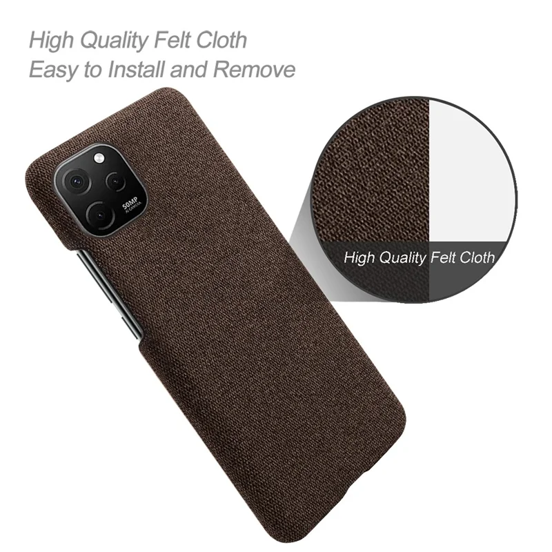 Slim Case for Huawei nova Y61 4G Shockproof Cover Solid Color Hard PC Cloth Phone Case - Brown