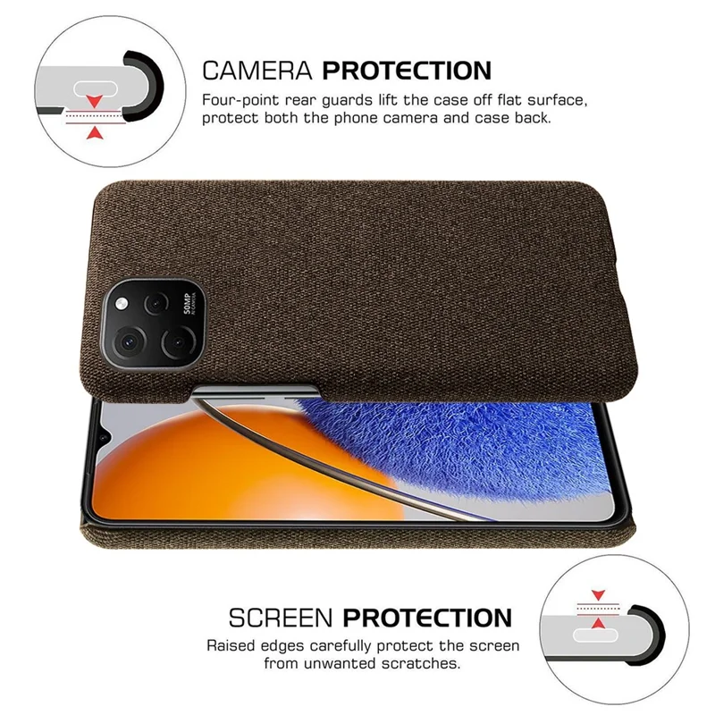 Slim Case for Huawei nova Y61 4G Shockproof Cover Solid Color Hard PC Cloth Phone Case - Brown