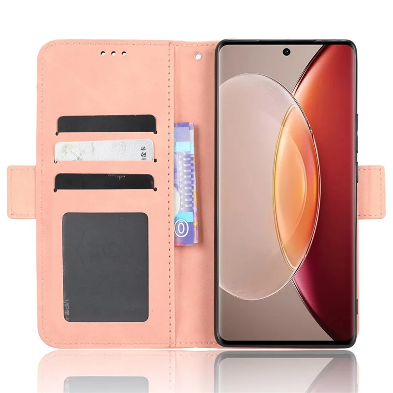 Чехол-бумажник из искусственной кожи для vivo X90 5G с несколькими слотами для карт, подставкой и защитой от падений - розовый