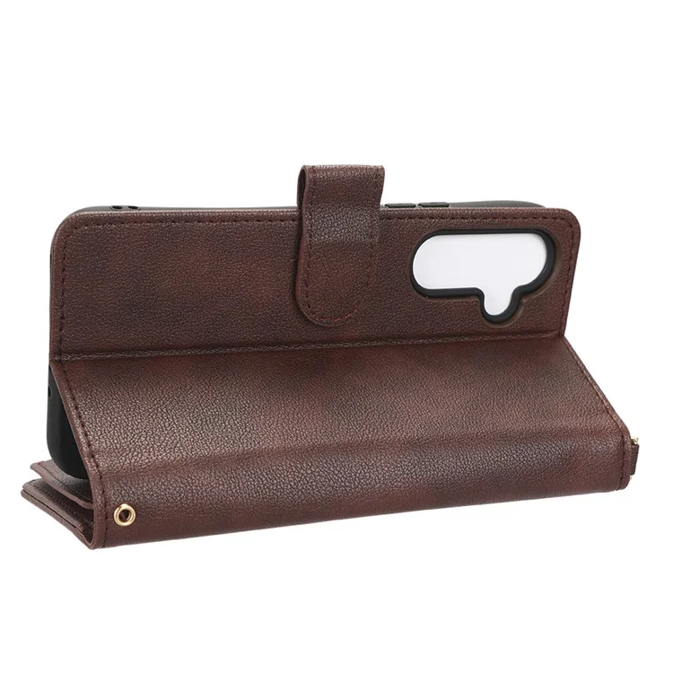 For Samsung Galaxy A54 5G Wallet Zipper Pocket Phone Case Drop Protection Phone Cover with Strap - Brown