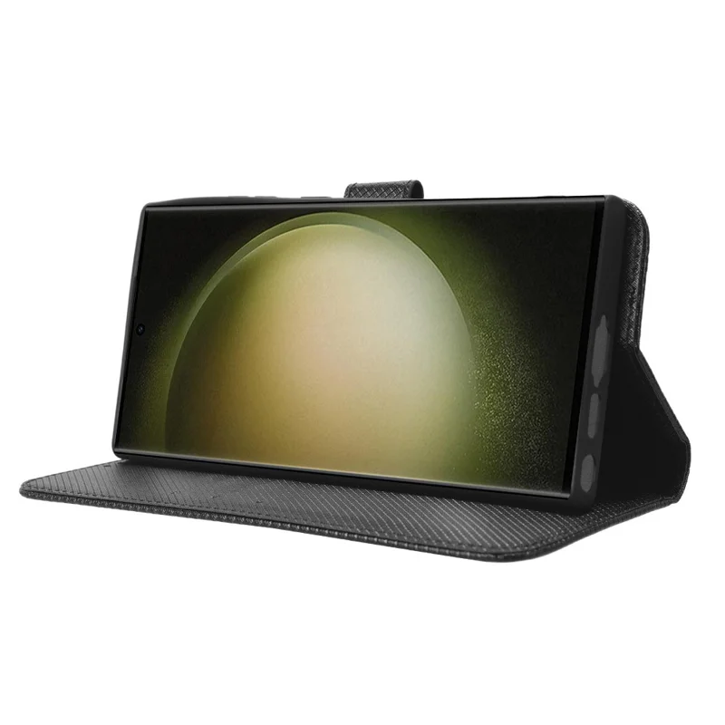 For Samsung Galaxy S23 Ultra Multipurpose Wallet Phone Stand PU Leather+TPU Phone Case Diamond Texture Phone Cover - Black