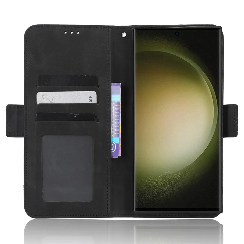 Für Samsung Galaxy S23 Ultra Mehrere Kartensteckplätze PU-Leder Handyhülle Stand Brieftasche Klapphülle - Schwarz