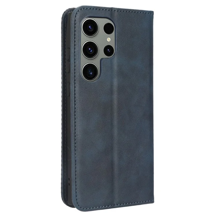 Per Samsung Galaxy S23 Ultra Retro Texture Phone Case PU Leather Stand Wallet Cellphone Cover - Blu