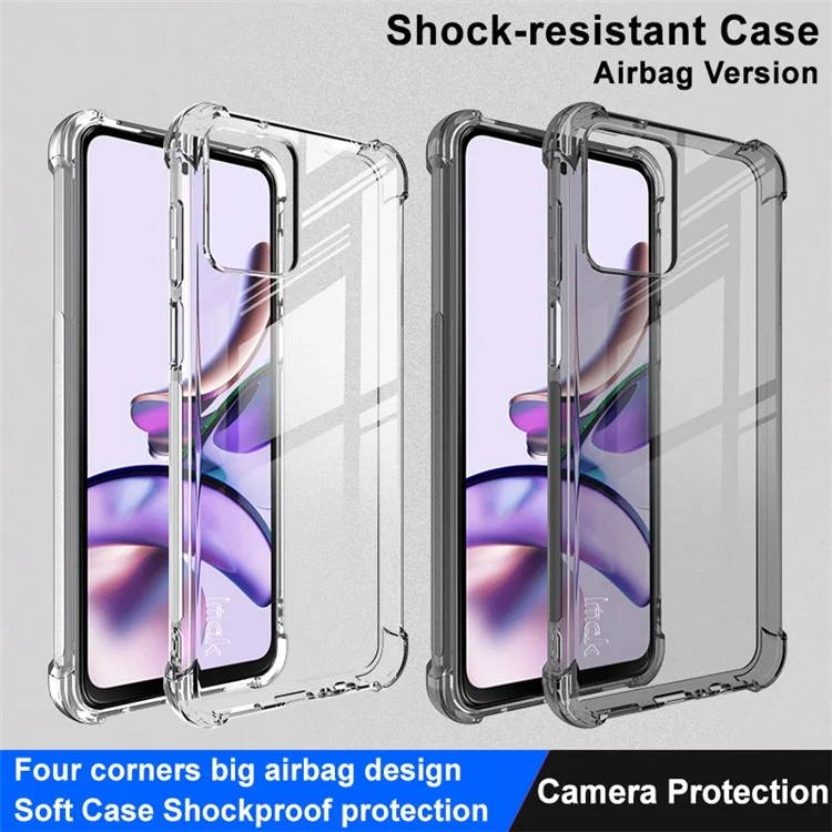 IMAK For Motorola Moto G53 5G Four Corner Cushion Airbag Design Clear TPU Phone Case Cover - Transparent Black