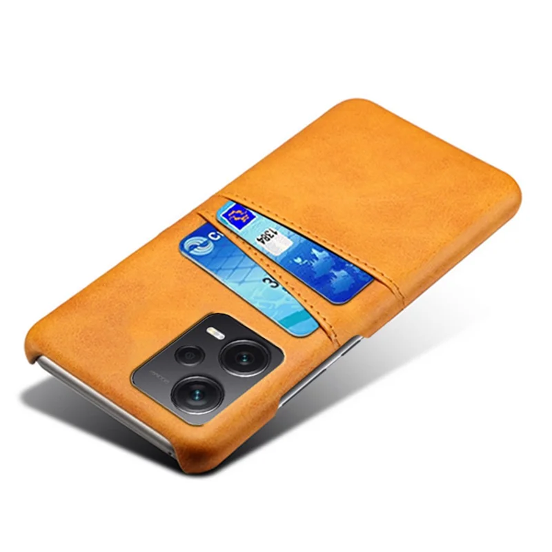 For Xiaomi Redmi Note 12 Pro+ 5G Phone Back Cover PC+PU Leather Phone Case with Dual Card Slots - Orange