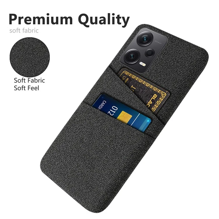 For Xiaomi Redmi Note 12 Pro+ 5G Cloth Texture Phone Back Cover Slim-Fit Cellphone Protective Case with 2 Card Slots - Black