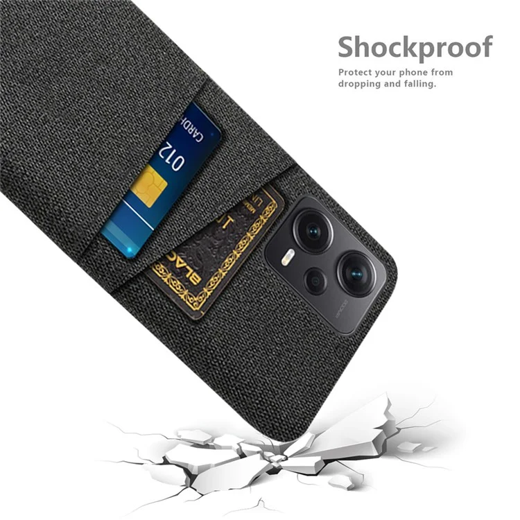 For Xiaomi Redmi Note 12 Pro+ 5G Cloth Texture Phone Back Cover Slim-Fit Cellphone Protective Case with 2 Card Slots - Black