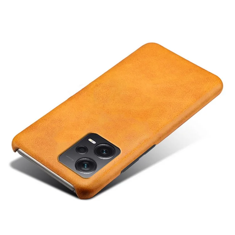 For Xiaomi Redmi Note 12 Pro+ 5G Calf Textured Phone Cover Anti-scratch PU Leather Coated PC Mobile Phone Case - Orange