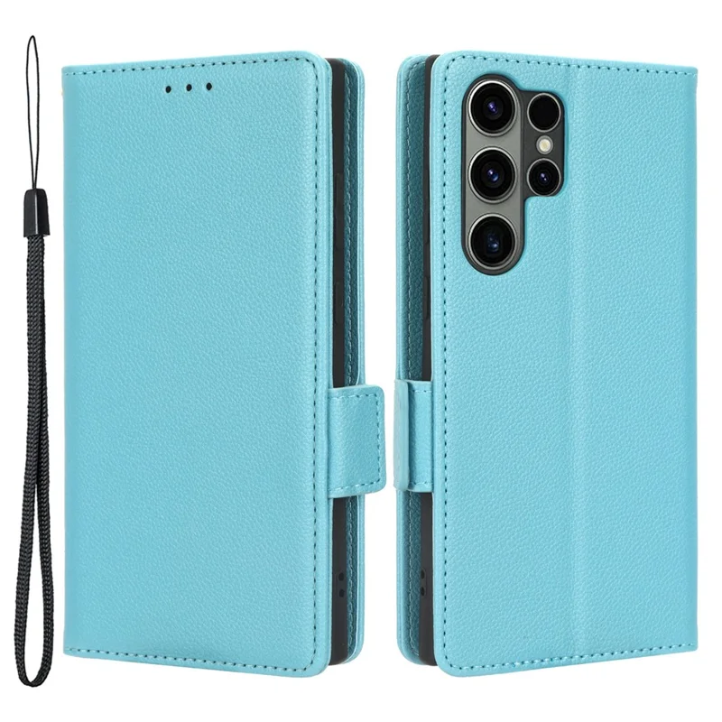 For Samsung Galaxy S23 Ultra Cell Phone Case Wallet Stand Litchi Texture PU Leather Dual Magnetic Clasp Cover - Baby Blue