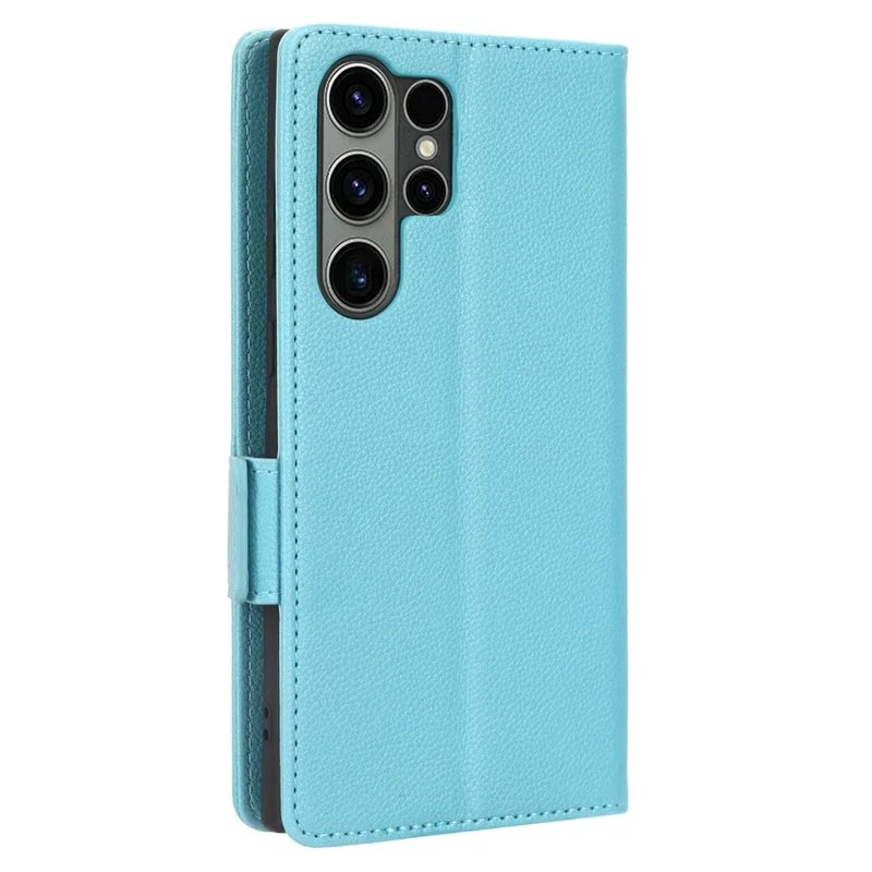 For Samsung Galaxy S23 Ultra Cell Phone Case Wallet Stand Litchi Texture PU Leather Dual Magnetic Clasp Cover - Baby Blue
