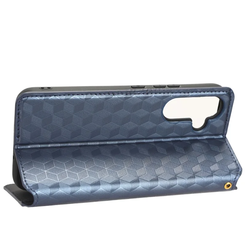 For Samsung Galaxy A54 5G Flip Phone Case Rhombus Pattern Imprinted PU Leather Wallet Stand Cover - Blue