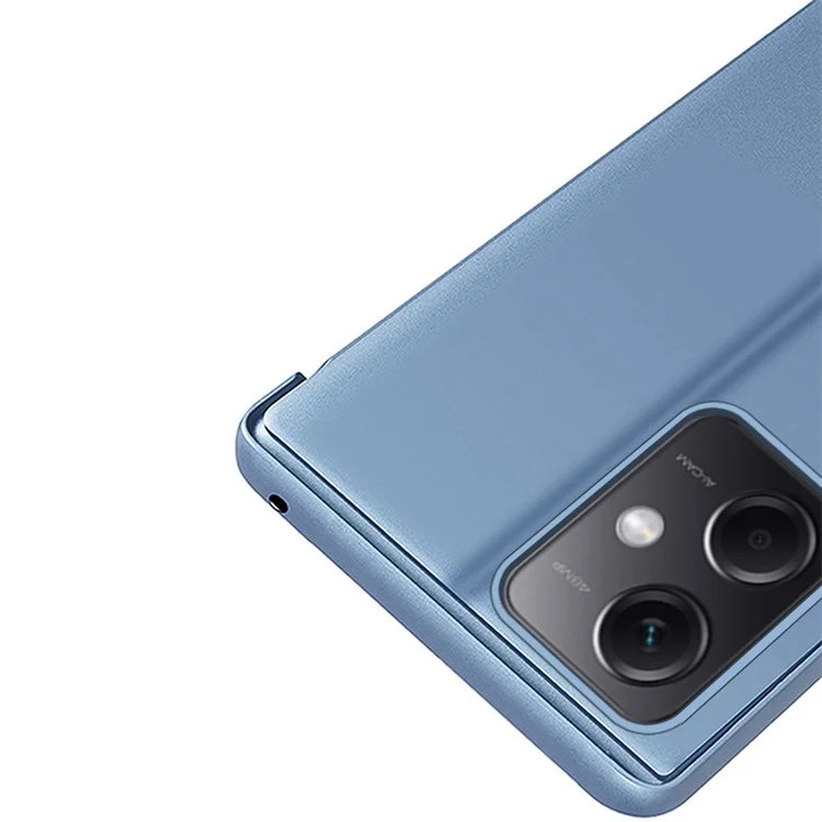 Per Xiaomi Poco X5 Pro 5G / Redmi Note 12 Pro Speed 5G / Note 12 Pro 5G Vista Finestra Custodia in Pelle PU Superficie Placcata Specchio Stand Cover - Blu