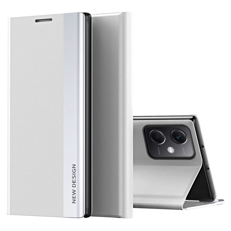 For Xiaomi Poco X5 Pro 5G / Redmi Note 12 Pro Speed 5G / Note 12 Pro 5G PU Leather Stand Phone Case Electroplating Smartphone Cover - Silver