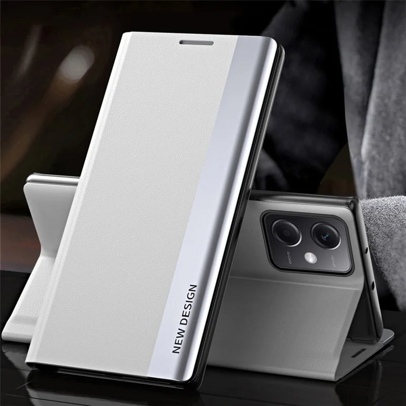 For Xiaomi Poco X5 Pro 5G / Redmi Note 12 Pro Speed 5G / Note 12 Pro 5G PU Leather Stand Phone Case Electroplating Smartphone Cover - Silver