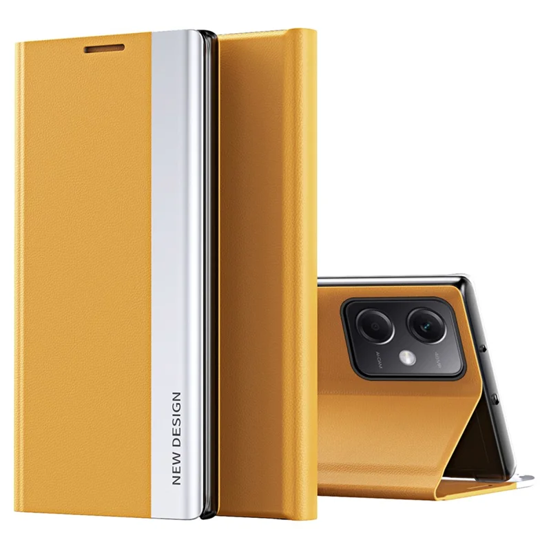 For Xiaomi Poco X5 Pro 5G / Redmi Note 12 Pro Speed 5G / Note 12 Pro 5G PU Leather Stand Phone Case Electroplating Smartphone Cover - Orange