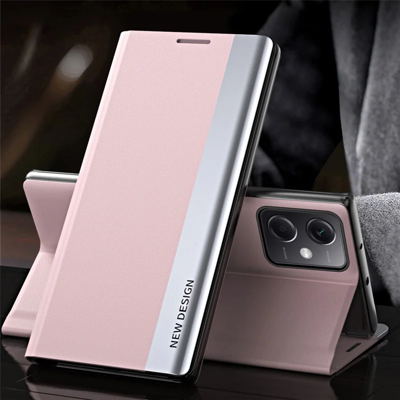 Para Xiaomi Poco X5 Pro 5G / Redmi Note 12 Pro Speed 5G / Note 12 Pro 5G Funda de teléfono de piel sintética con soporte Electrochapado Funda de smartphone - Rosa