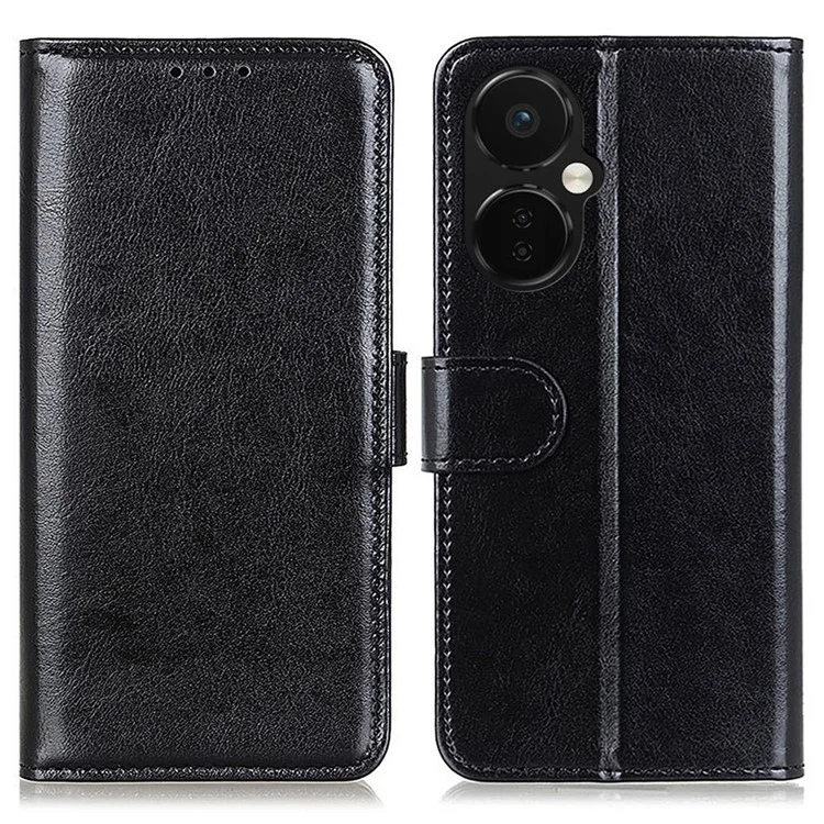 Para OnePlus Nord CE 3 Lite 5G / Nord N30 5G Funda de teléfono de piel sintética Crazy Horse Texture Stand Wallet Phone Cover - Negro