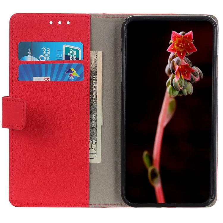 For OnePlus Nord CE 3 Lite 5G / Nord N30 5G Anti-scratch Wallet Cover Fine Textured Leather Cell Phone Stand Case - Red