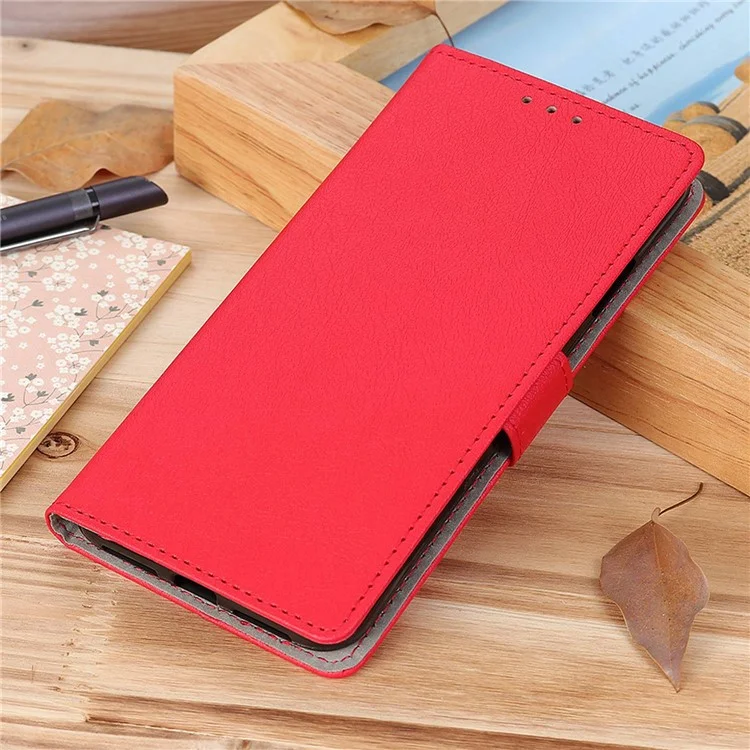 For OnePlus Nord CE 3 Lite 5G / Nord N30 5G Anti-scratch Wallet Cover Fine Textured Leather Cell Phone Stand Case - Red