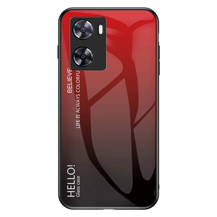 Для Oppo A57s 4G / A57 4G Gradient Tempered Glass Phone Case, PC+TPU Shockproof Protective Cover - Gradient Red Black