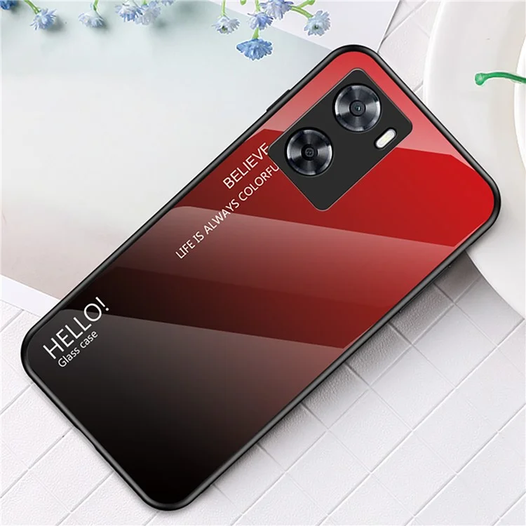 Для Oppo A57s 4G / A57 4G Gradient Tempered Glass Phone Case, PC+TPU Shockproof Protective Cover - Gradient Red Black