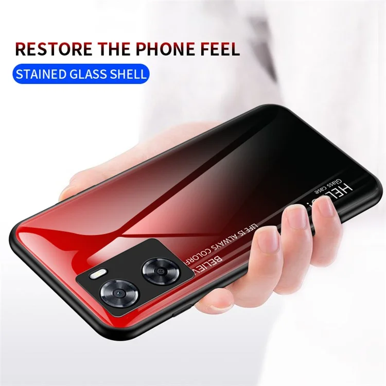 Для Oppo A57s 4G / A57 4G Gradient Tempered Glass Phone Case, PC+TPU Shockproof Protective Cover - Gradient Red Black