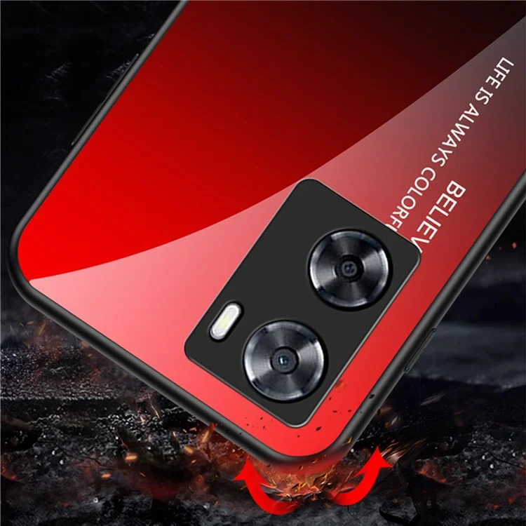 Для Oppo A57s 4G / A57 4G Gradient Tempered Glass Phone Case, PC+TPU Shockproof Protective Cover - Gradient Red Black