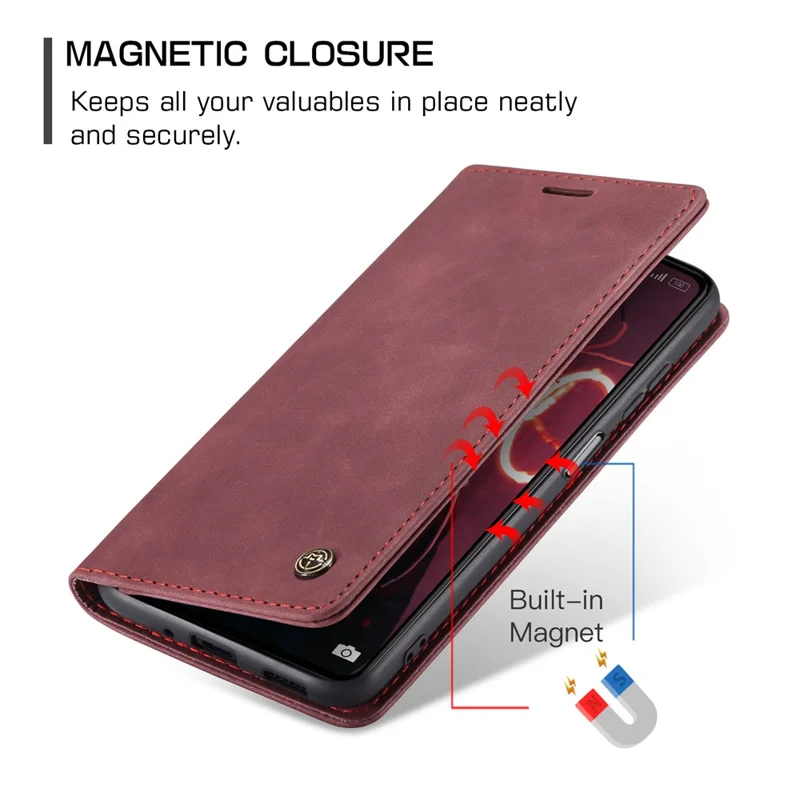 CASEME 013 Series Phone Case for Xiaomi Redmi Note 12 5G (Global) / (India) / (China) / Poco X5 5G Shockproof PU Leather Case Wallet Stand Cover - Wine Red