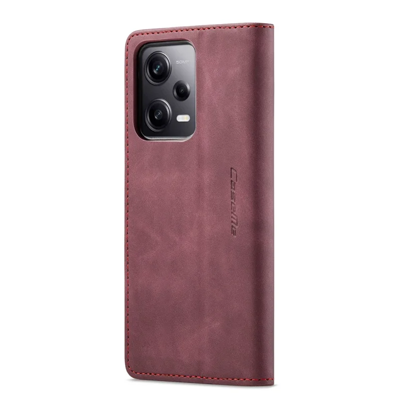 CASEME 013 Series Phone Case for Xiaomi Redmi Note 12 5G (Global) / (India) / (China) / Poco X5 5G Shockproof PU Leather Case Wallet Stand Cover - Wine Red