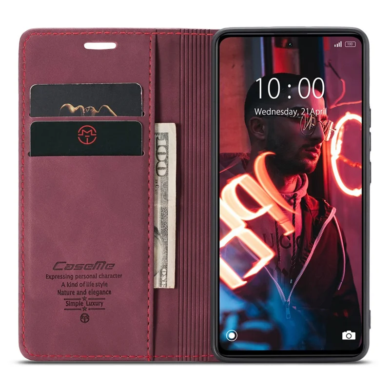 CASEME 013 Series Phone Case for Xiaomi Redmi Note 12 5G (Global) / (India) / (China) / Poco X5 5G Shockproof PU Leather Case Wallet Stand Cover - Wine Red