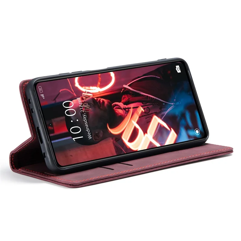 CASEME 013 Series Phone Case for Xiaomi Redmi Note 12 5G (Global) / (India) / (China) / Poco X5 5G Shockproof PU Leather Case Wallet Stand Cover - Wine Red