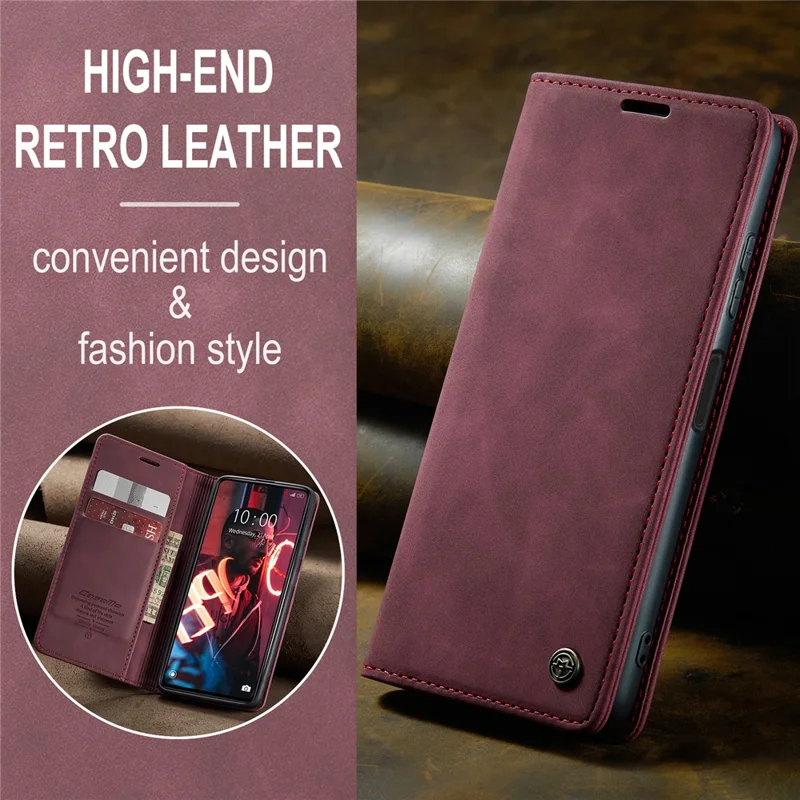 CASEME 013 Series Phone Case for Xiaomi Redmi Note 12 5G (Global) / (India) / (China) / Poco X5 5G Shockproof PU Leather Case Wallet Stand Cover - Wine Red