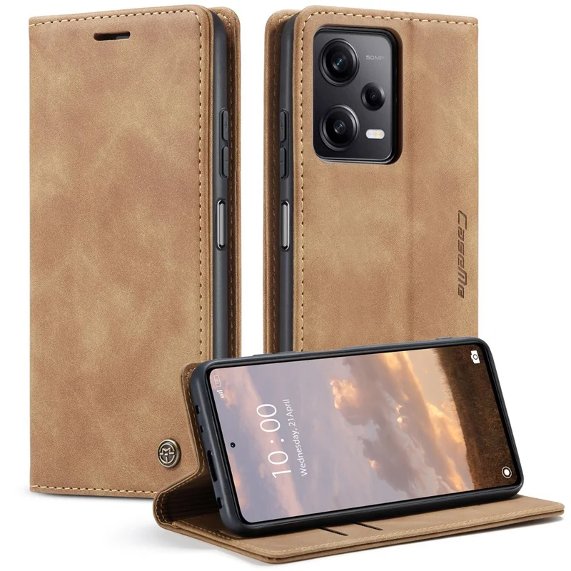 CASEME 013 Série Étui de téléphone pour Xiaomi Redmi Note 12 Pro 5G / Note 12 Pro Speed 5G / Poco X5 Pro 5G Étui en cuir PU anti-rayures Portefeuille Support - Marron