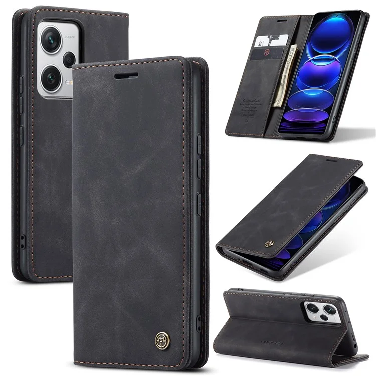 CASEME 013 Series Capa de telefone para Xiaomi Redmi Note 12 Pro+ 5G Capa de couro sintético Carteira Suporte - Preto 
