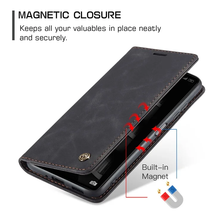 CASEME 013 Series Phone Shell for Xiaomi Redmi Note 12 Pro+ 5G PU Leather Case Wallet Stand Cover - Black