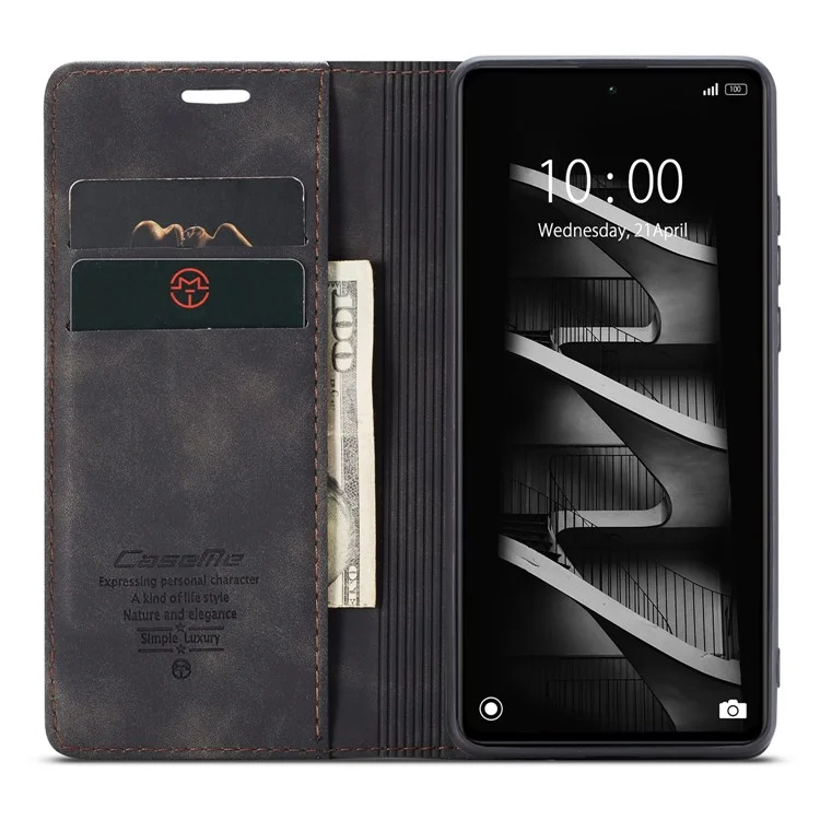 CASEME 013 Series Capa de telefone para Xiaomi Redmi Note 12 Pro+ 5G Capa de couro sintético Carteira Suporte - Preto 
