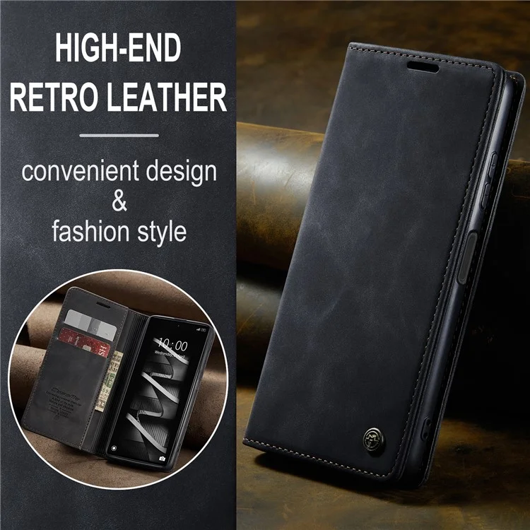 CASEME 013 Series Capa de telefone para Xiaomi Redmi Note 12 Pro+ 5G Capa de couro sintético Carteira Suporte - Preto 