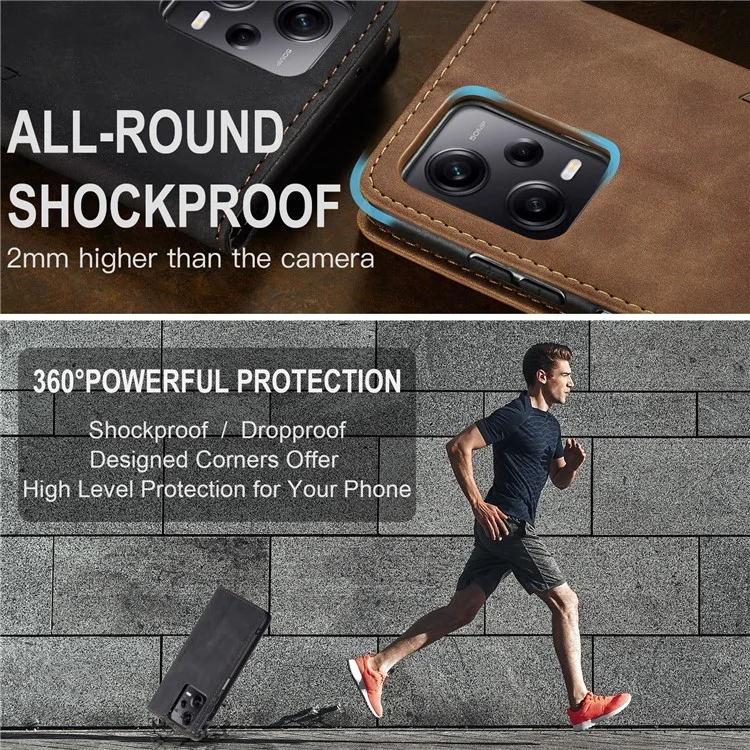 CASEME 013 Series Capa de telefone para Xiaomi Redmi Note 12 Pro+ 5G Capa de couro sintético Carteira Suporte - Preto 