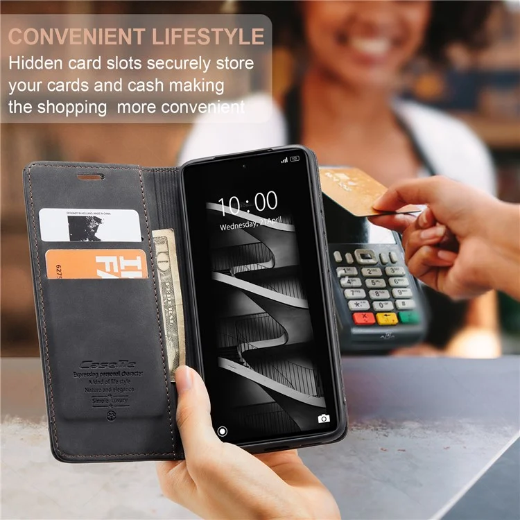 CASEME 013 Series Capa de telefone para Xiaomi Redmi Note 12 Pro+ 5G Capa de couro sintético Carteira Suporte - Preto 