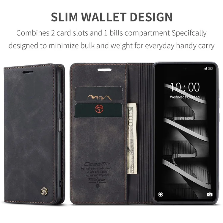 CASEME 013 Series Phone Shell for Xiaomi Redmi Note 12 Pro+ 5G PU Leather Case Wallet Stand Cover - Black