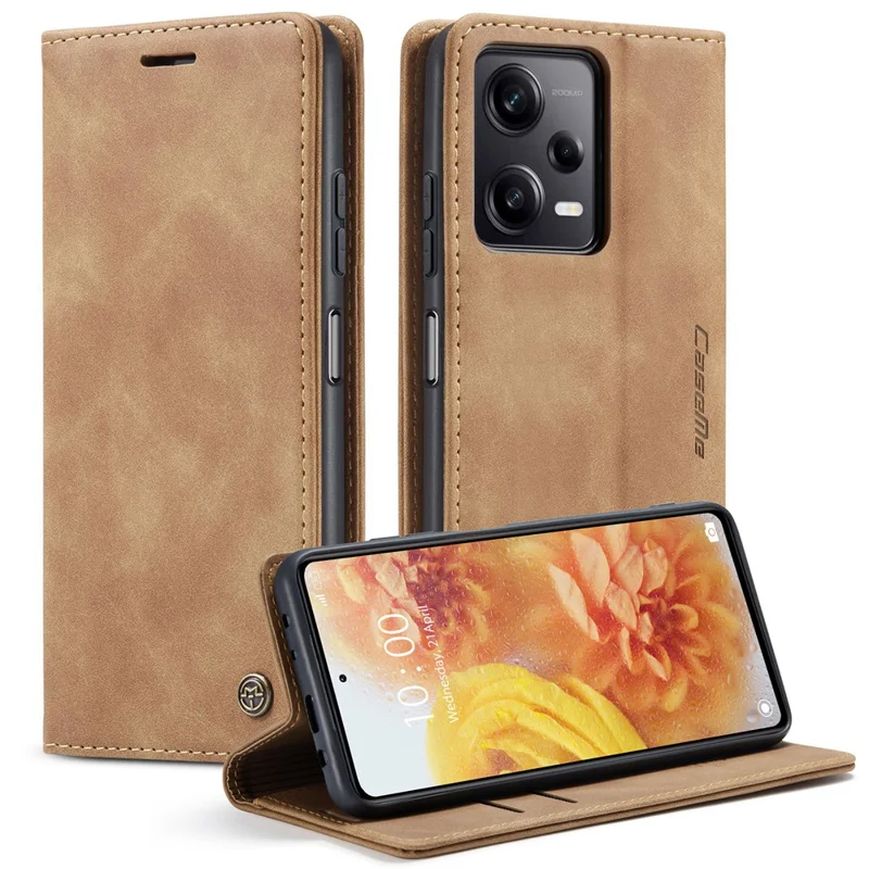 CASEME 013 Series Phone Shell for Xiaomi Redmi Note 12 Pro+ 5G PU Leather Case Wallet Stand Cover - Brown