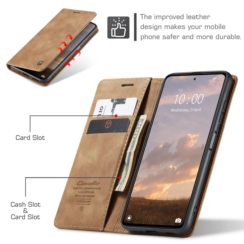 CASEME 013 Series Phone Shell for Xiaomi Redmi Note 12 Pro+ 5G PU Leather Case Wallet Stand Cover - Brown