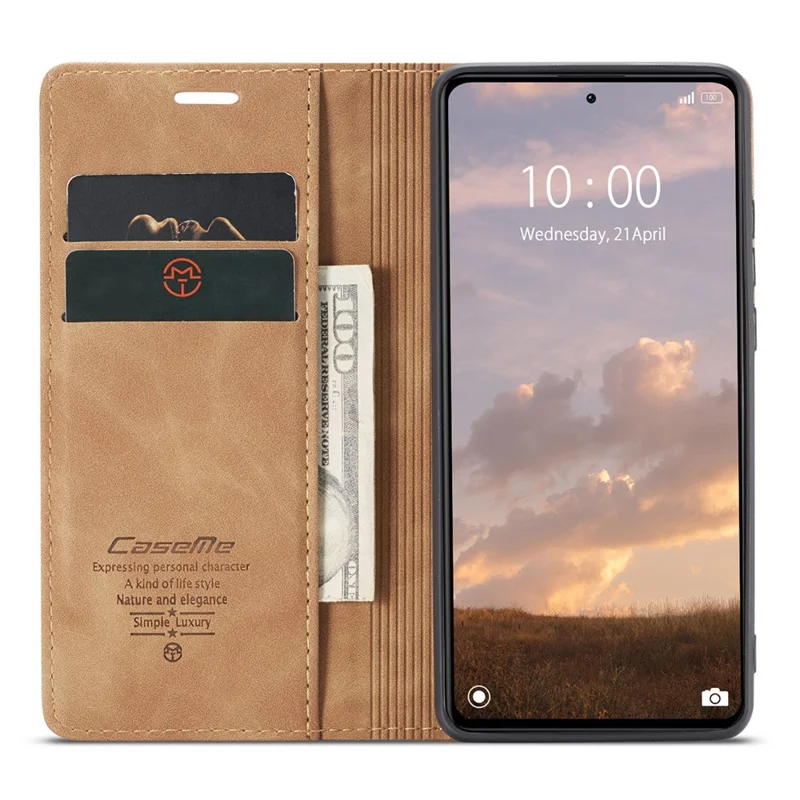 CASEME 013 Series Phone Shell for Xiaomi Redmi Note 12 Pro+ 5G PU Leather Case Wallet Stand Cover - Brown