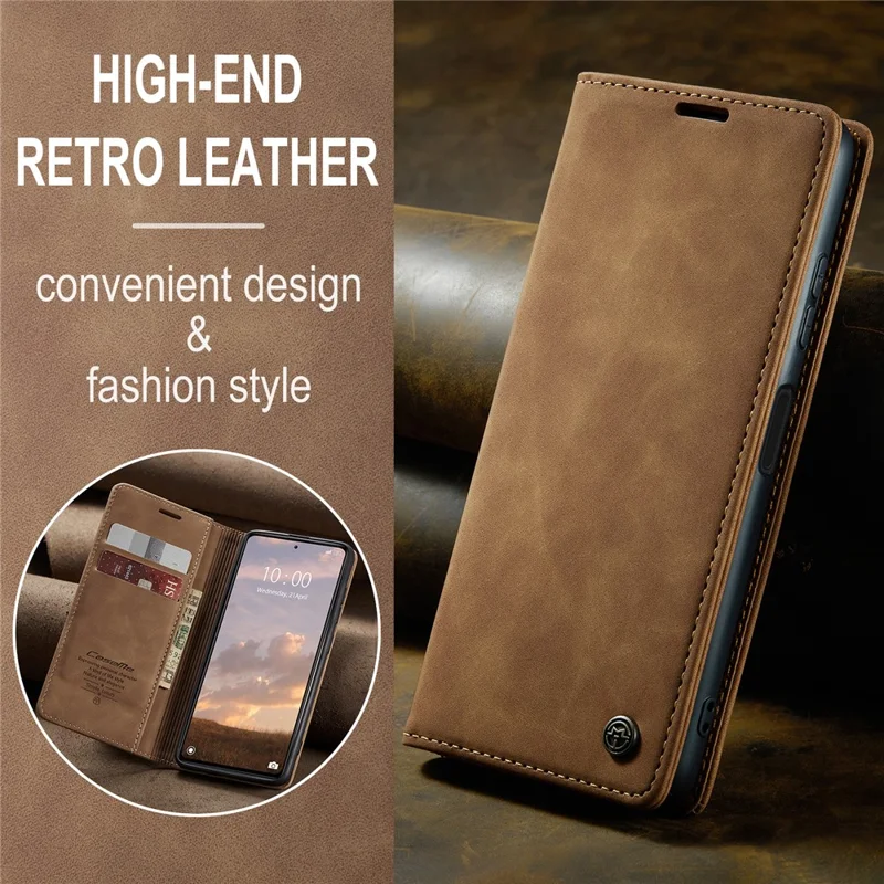 CASEME 013 Series Phone Shell for Xiaomi Redmi Note 12 Pro+ 5G PU Leather Case Wallet Stand Cover - Brown