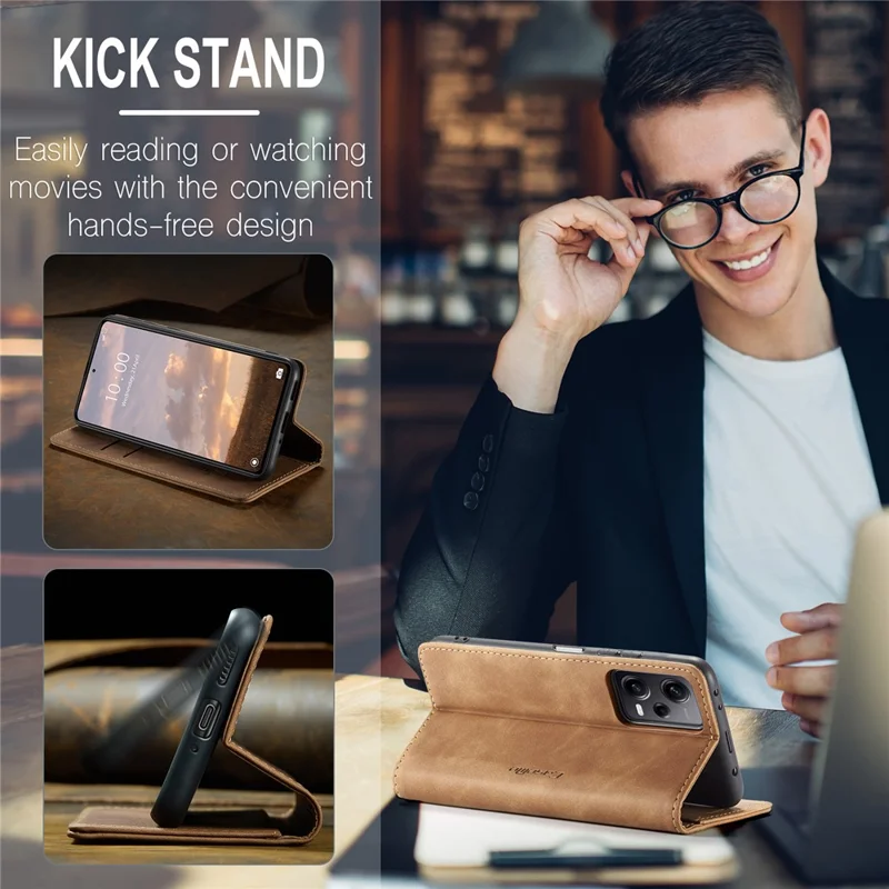CASEME 013 Series Phone Shell for Xiaomi Redmi Note 12 Pro+ 5G PU Leather Case Wallet Stand Cover - Brown